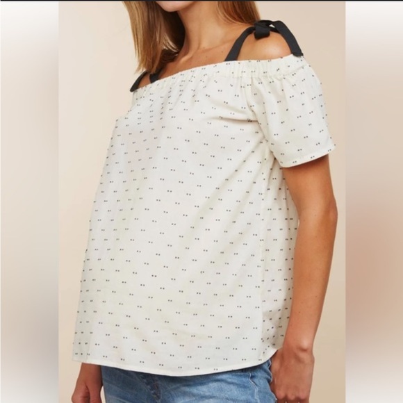 Motherhood Maternity Tops - Motherhood Maternity Off The Shoulder Ribbon Tie Blouse Top Medium M